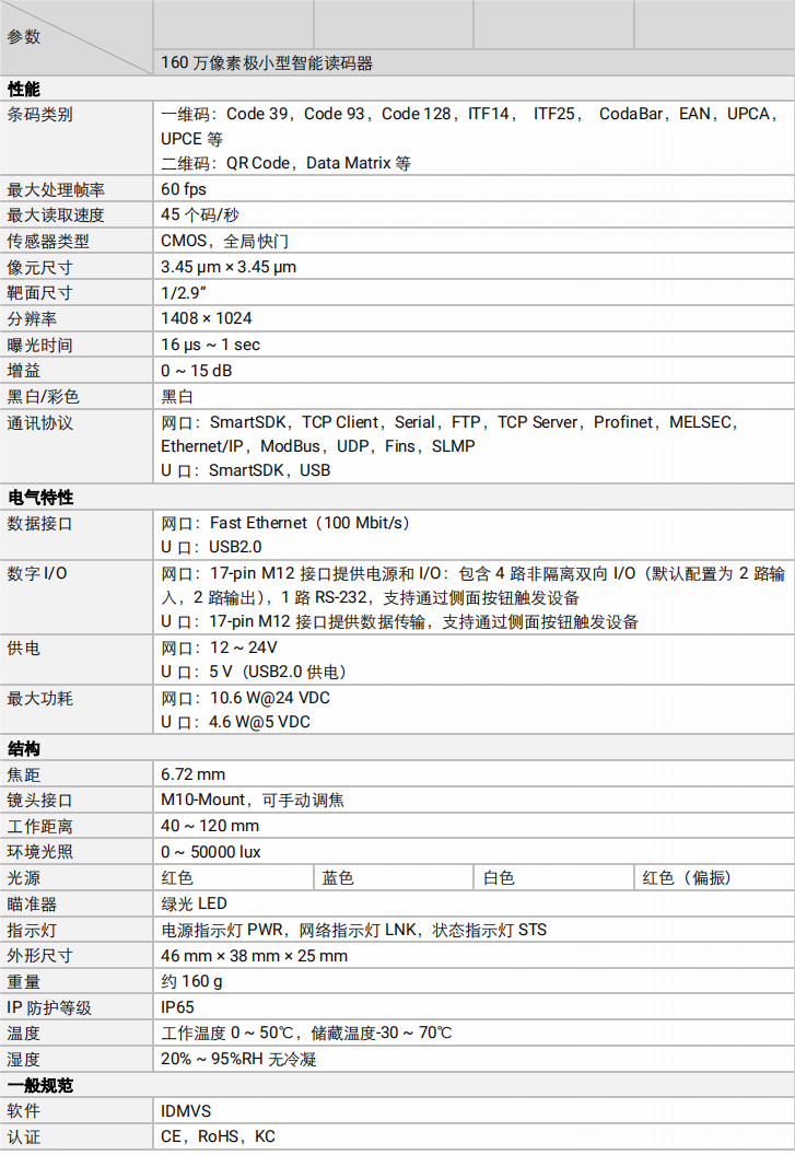 ？礛V-RD716-2智能读码器参数图